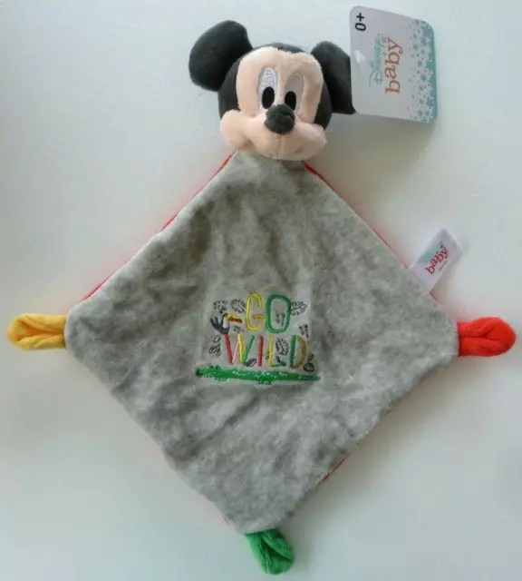 T5. DOUDOU PLAT DISNEY BABY  MICKEY Go wild GRIS ROUGE VERT JAUNE - 100% NEUF