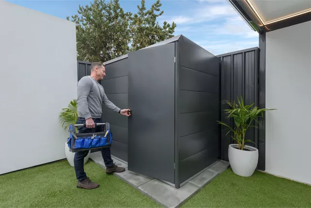 NSW NEW Stratco Handi-Pod Hinged Door Garden Shed 2170mm x 2285mm x 2040mm Gun 3