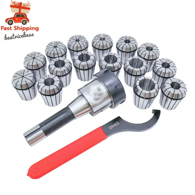 ER40 Collet 15PC Set R8 Shank Chuck, Tools For Milling Machine/Lathe/ Drilling