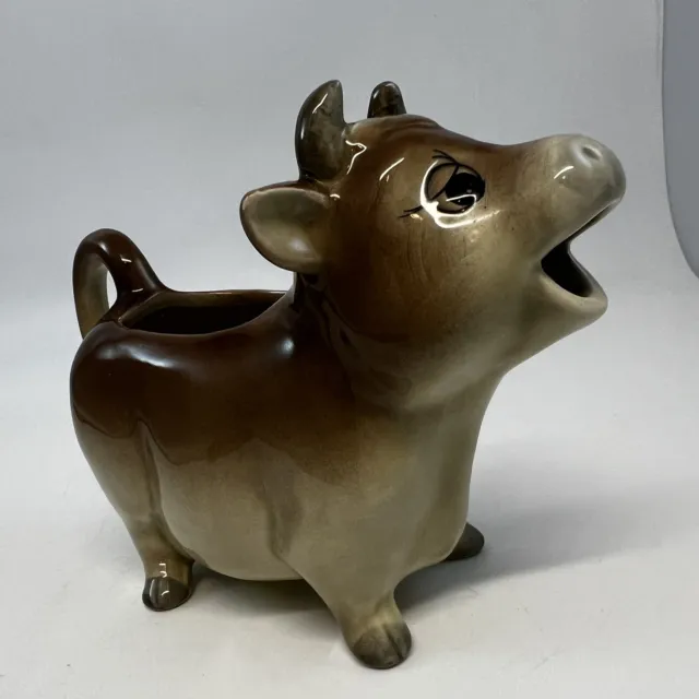 Otagiri Tan Cow Creamer With Cute Lashes And Face Hand Painted