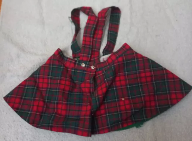 ANTIGUO VESTIDO DE MUÑECA A IDENTIFICAR, FALDA ROJA DE CUADROS CON TIRANTES, 60s