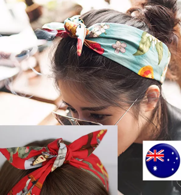 Women Girl 70' 80' Retro Vintage Boho bohemian bow scarf Hair head band tie up