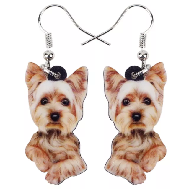 Acrylic Cute Brown Yorkshire Terrier Dog Dangle Earrings Gift Pets Charm Jewelry