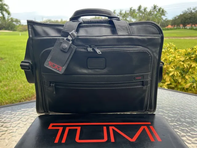TUMI Alpha 2 Slim Deluxe Portfolio Leather Black Briefcase Bag ￼ Business 3