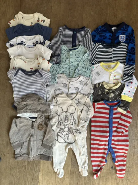 Baby Boys Bundle - Sleepsuits babygrows vests jacket coat - 0-3 months - disney