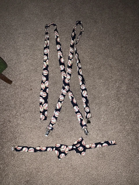Boys bow tie and suspenders sets with baseball pattern
