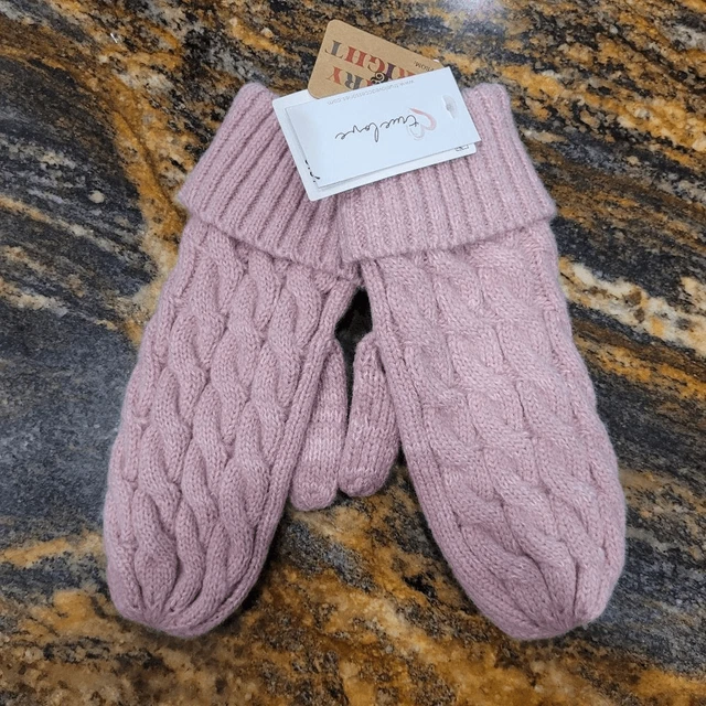 True Love Women's Heather Rose Pink Cable Knit Mittens NWT NEW sz OS