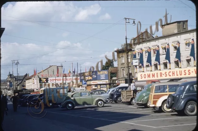 Frankfurt Germany Street Scene Cars Signs 1950s 35mm Slide Red Border Kodachrome