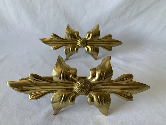 Vintage Brass Curtain Tie Backs Gold Leaf Acorn Made in India - Pair of 2