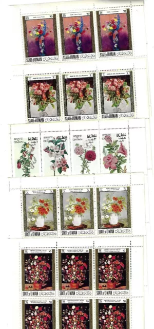 Oman 1968 Flowers Classic Europe Artisits 5 Full Sheets Complete Sets Nh
