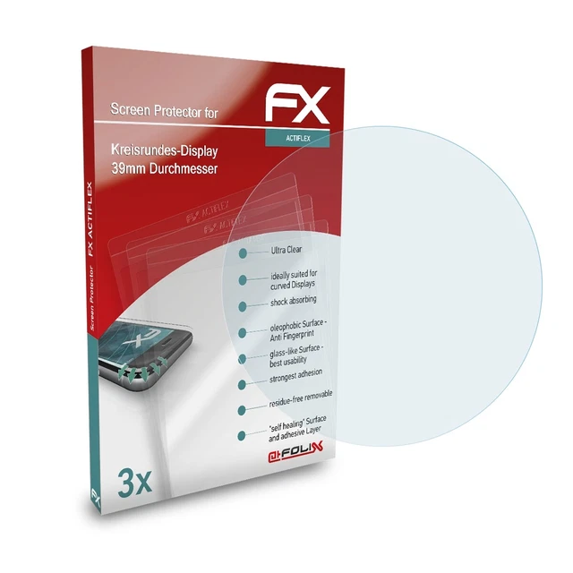 atFoliX 3x Protective Film for Circular screen 39mm Diameter clear&flexible