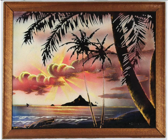 1950s ヴィンテージ ハワイ アート Frank Oda Hale Pua VTG FRANK ODA ARTS HAWAII HALE PUA ETCHED ORCHID 15” ROUND