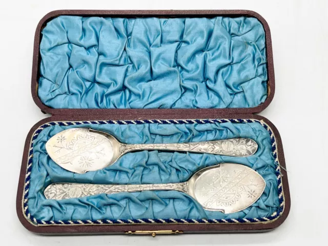 Antique Victorian Silver Plate Cake / Pie Server Pair Of Boxed Ornate Pattern