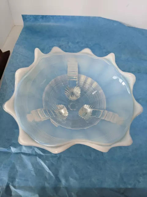 Antique Northwood Art Glass Klondyke Blue Opalescent Candy Dish 3 Footed