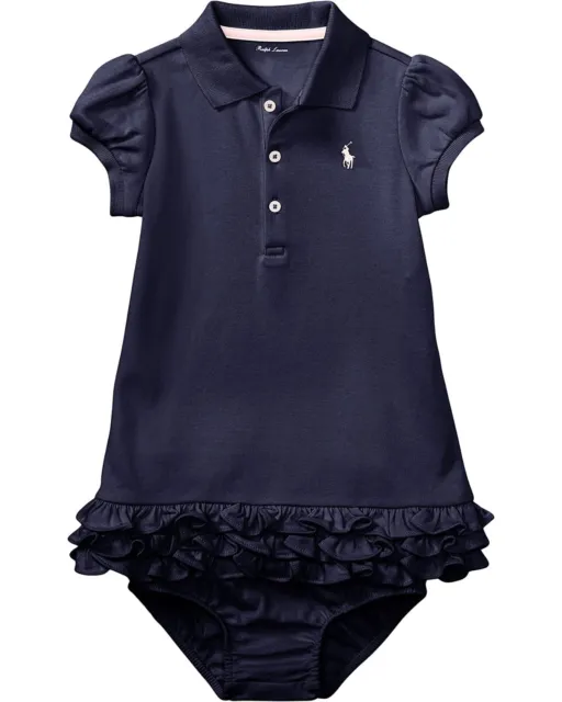Ralph Lauren L62808 Infant Navy Childrenswear Ruffled Polo Dress Set Size 12 M