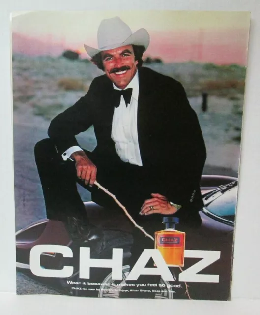 TOM SELLECK CHAZ COLOGNE 1980's 10" X 13" Magazine Ad LM24