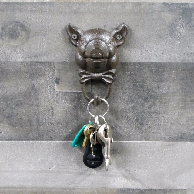 Vintage Cast Iron Pig Wall Hook Rustic Key Hanger Farmhouse Hat Holder Coat Rack 3