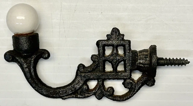 Vintage Victorian Cast Iron 4 1/2" Wall Hook with White Porcelain Ball