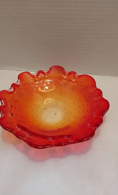 Vintage MCM Amberina Murano Glass Bowl Precission Buble Art Glass