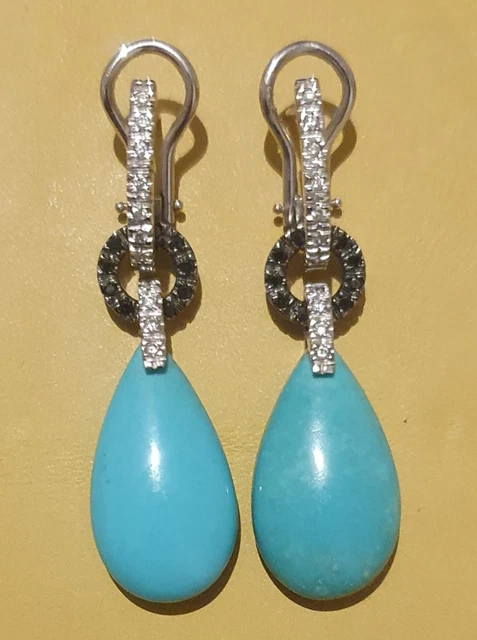 Boucles D'oreilles Dormeuses En Or 18 Carats - Avec Turquoise, Poids 4.48g - Occasion