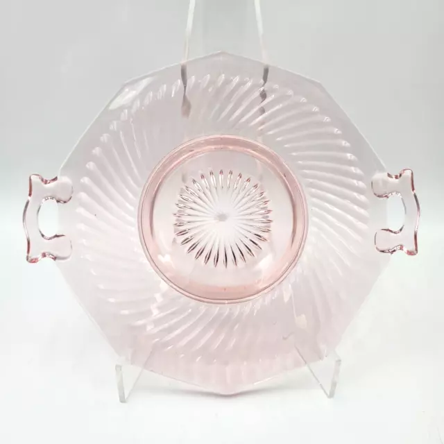 Vintage Imperial Glass Cake Plate Platter Twist Optic Pink Depression Glass 11"