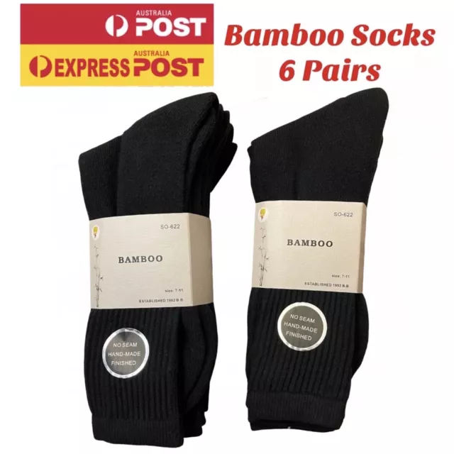 Bamboo Socks Heavy Duty Thick Work Winter Work Sock Black 6 pairs Size 7-11