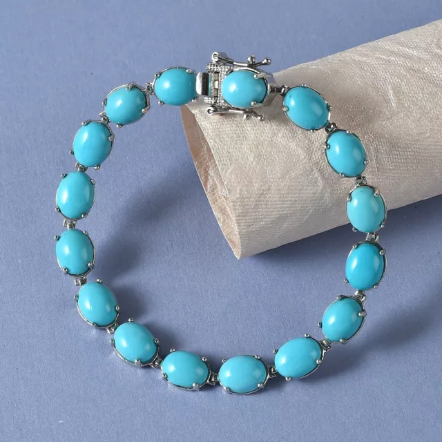 20.15 Ct oval Natural Turquoise Women tennis Bracelet in 925 Sterling silver
