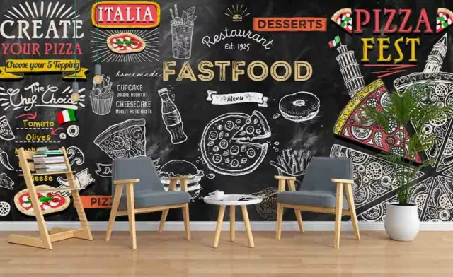 3D Food Pizza Self-adhesive Removable Wallpaper Murals Wall Sticker FC