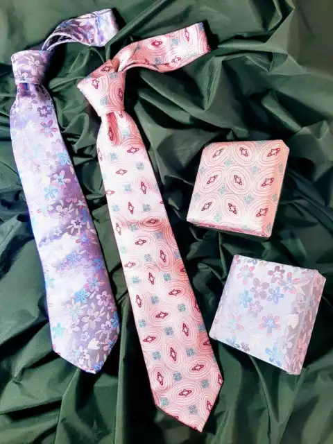 Peregrine Lasalle of London Silk Ties Lot of 2 in Presentation Boxes Pink Purple