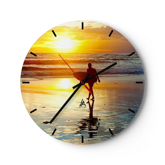 Horloge Murale En Verre Avec Image Coucher De Soleil - 60x30 Cm, Mouvement Quartz - Neuf