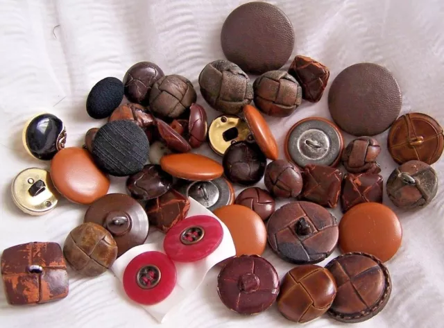 Buttons, Bundle, Leather, Assorted, Mixed Lot, Sewing, Craft, Vintage