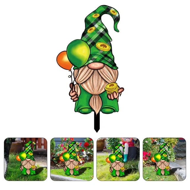 Escudo de St. Patrick's Day Yard gnome trébol yarda escudo con inserciones al aire libre