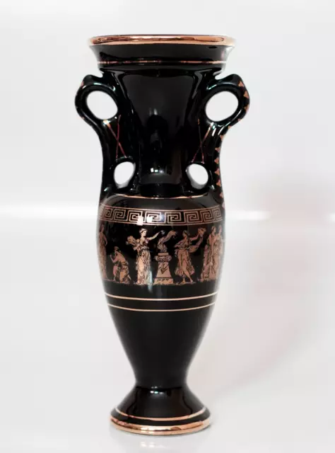 ST® Black and Gold Repro Greek Vase/Urn. Hand Made in Greece w/ 24k Gold 6.75"