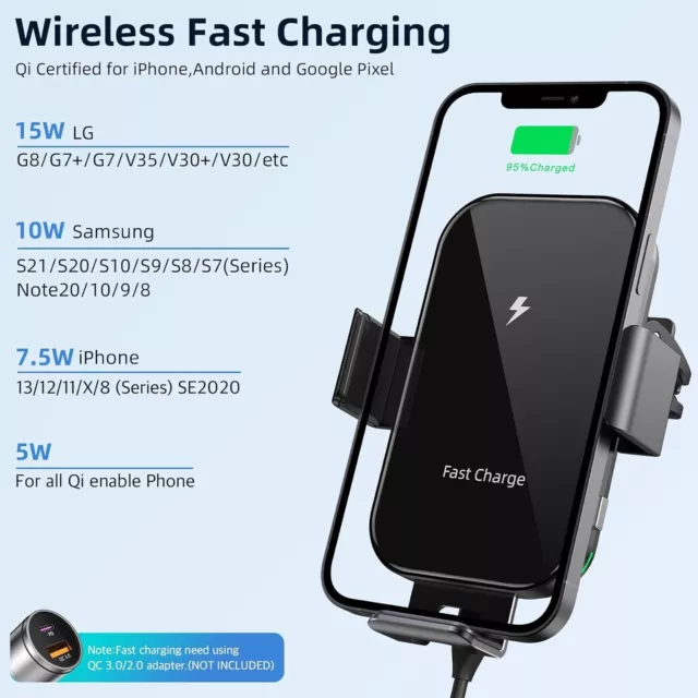 Wireless Car Charger, Nalwort 15W Qi Fast Charging Auto-Clamping Car Charger 2