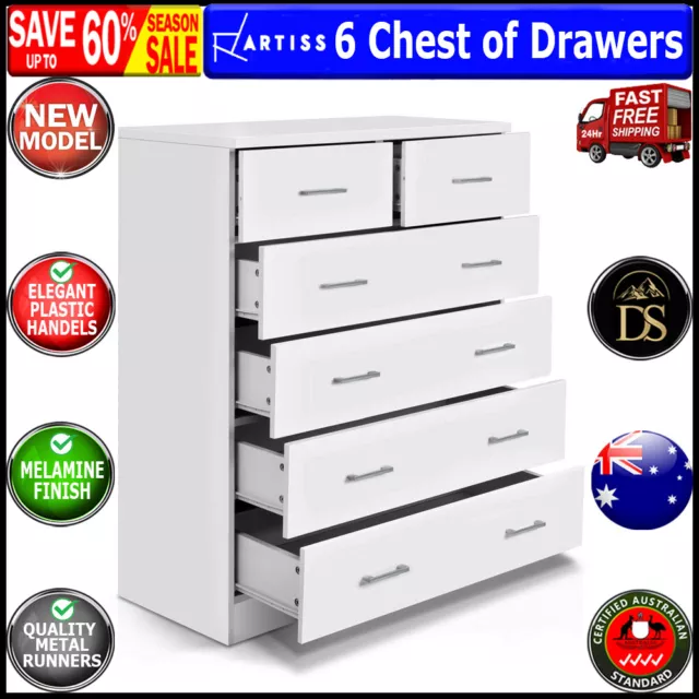Artiss Tallboy Dresser Table 6 Chest of Drawers Cabinet Bedroom Storage White