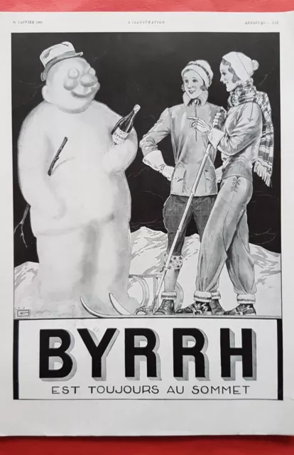 BYRRH & BONHOMME DE NEIGE, SKI, luge   - PUBLICITE 1931   Print AD 1032