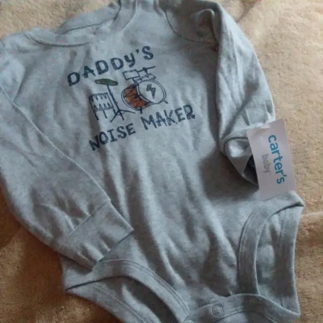 Carters Baby Boy Gray Long-sleeve Bodysuit 24 Month Daddy Noisemaker Drums new