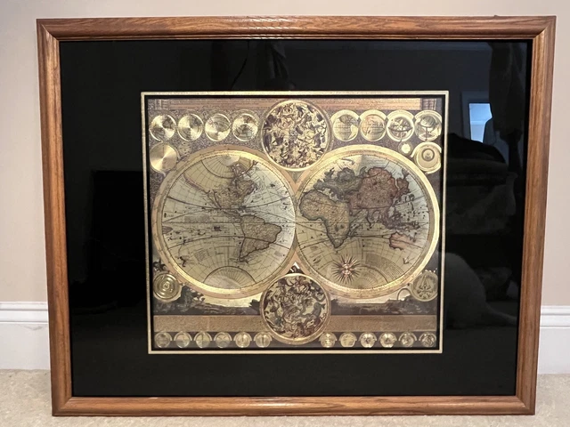 1681 Moses Pitt Gold Foil Archival Quality World Map, Collectible Office Den