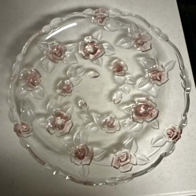 Mikasa Bella Rosa 13.25” Platter Round Crystal Flower Glass Vintage Pink Rose