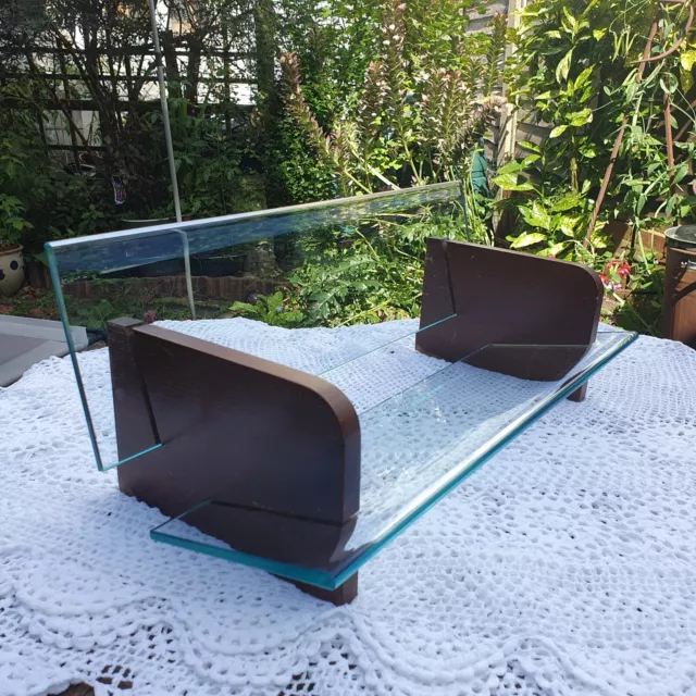 Vintage Mid Century Modern - Desk Book Trough Shelf - Glass - Books CDs DVDs