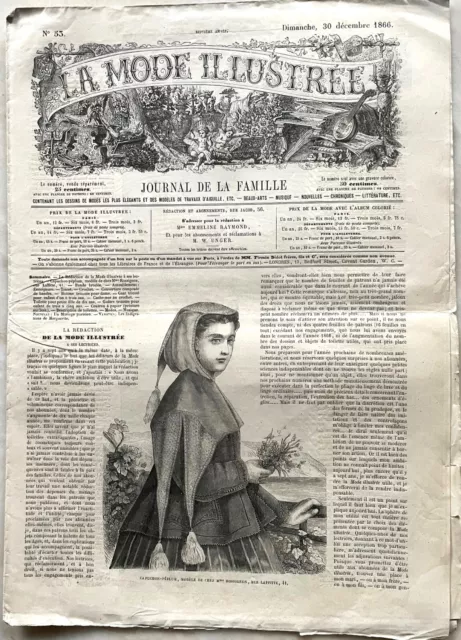 La Mode Illustrée n° 53 du 30 Décembre 1866 journal de famille Capuchon Péplum