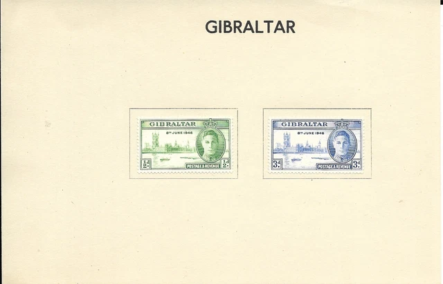 8/6/46 King George V1 Victory & Peace Mint Hinged Gibraltar Stamps