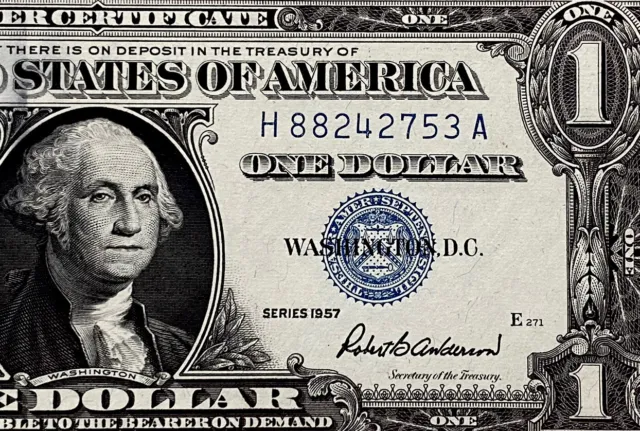 1957  $1 Dollar Silver Certificate (Blue Seal) Block H-A , Uncirculated