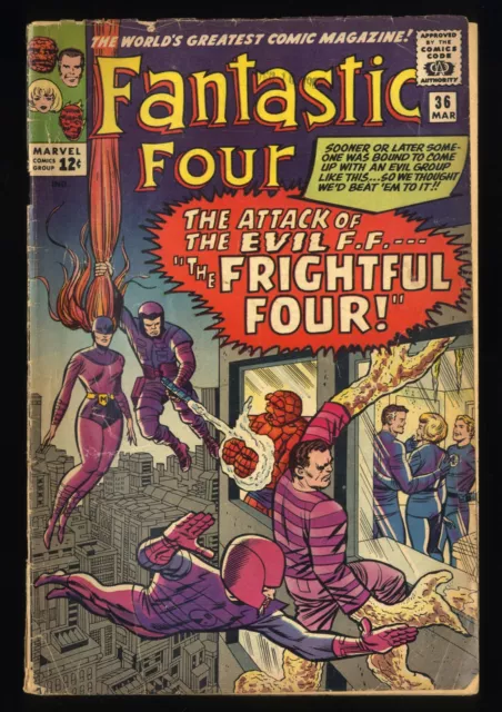Fantastic Four #36 VG- 3.5 1st Appearance Medusa and Frightful Four! Marvel 1965