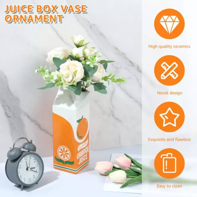 Orange Juice Vase Vintage Juice Box Vase Cute Creative Flower Vases Decor LoYrm