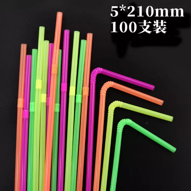 100 Flexible Trinkhalme, Plastik Strohhalme in Verschiedenen bunten Farben