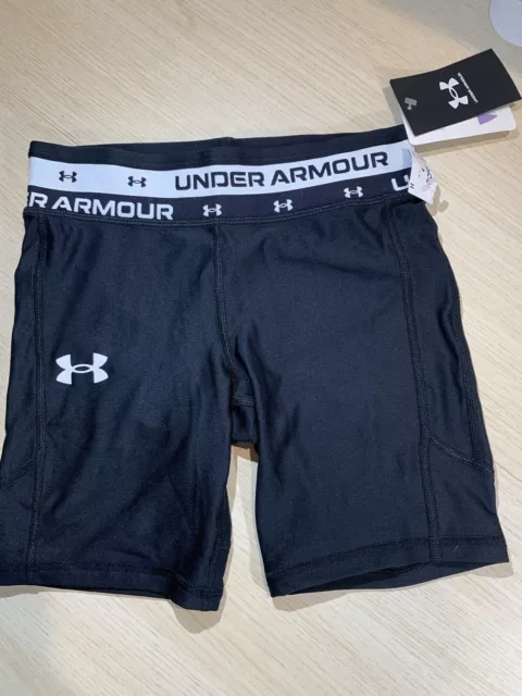 NWT Girls Under Armour Heat Gear Black Fitted Bike Shorts Size YMD