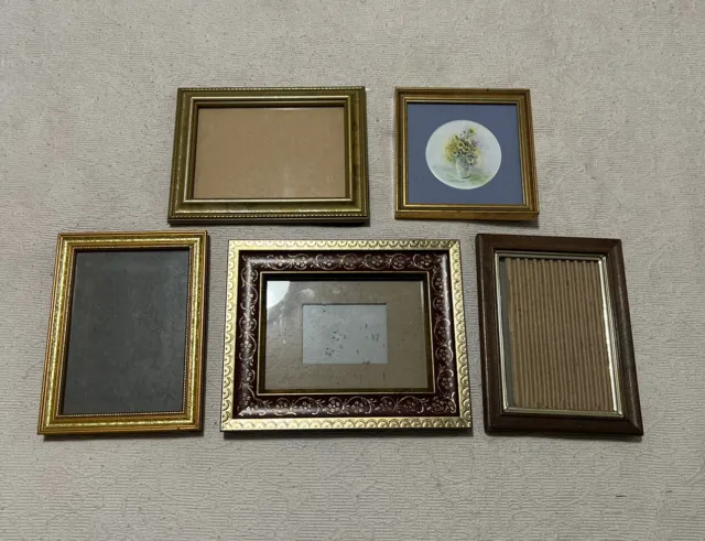 Lot of 5 VTG Gold Wood Resin Picture Frames Wall Art Decor Gallery Shabby Chic