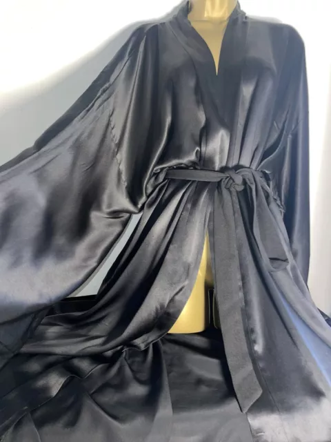 Sulis Silk Pure Silk Black Robe/ Dressing Gown Black Size Xl