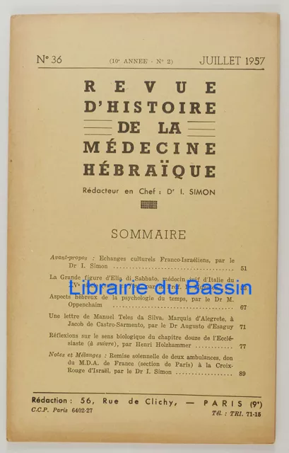 Revue d'Histoire de la Médecine Hébraïque n°36 1957